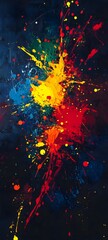 Wall Mural - a colorful abstract design with splashes of bright red, yellow, and blue on a dark canvas