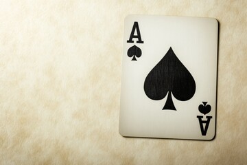 Poster - Playing card showing ace of spades on a textured surface in warm lighting. Generative AI