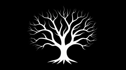 Bare winter tree silhouette, dark background, nature design, graphic art