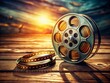 © Sirinporn - Vintage Home Movie Film Reel and Can on Wooden Background
