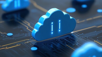 Wall Mural - Cloud computing technology, blue cloud symbol on circuit board representing data storage and network connectivity