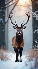 Canvas Print - Majestic buck in a snowy forest