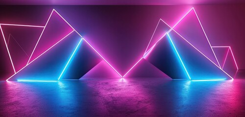 Wall Mural - neon-lit pink and blue geometric shapes forming a vibrant, abstract scene with a modern edge.