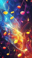 Canvas Print - Musical notes flowing on a vibrant background, perfect for dynamic concepts.
