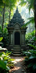 Sticker - A serene stone temple amidst lush greenery