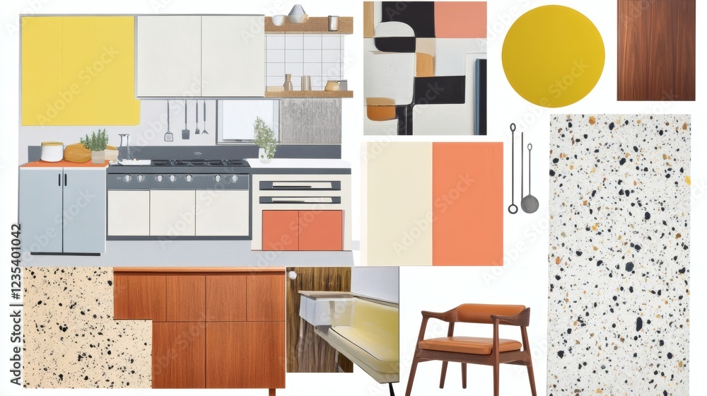 Mid-Century Modern Kitchen Design Mood Board Retro Color Palette and ...