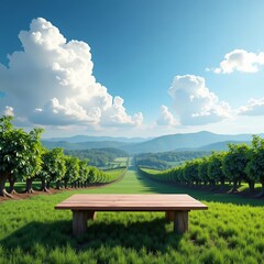 Sticker - Serene countryside scene with lush greenery and distant mountains