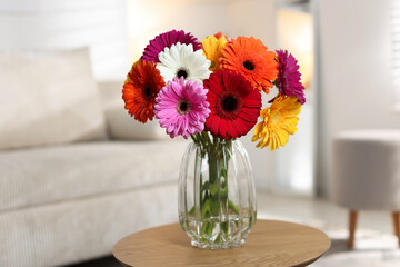 Wall Mural - Bouquet of beautiful gerbera flowers on table at home