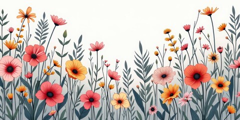 Wall Mural - Colorful wildflowers in a field