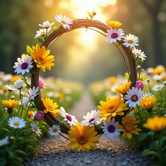 Poster - A wreath of yellow and white flowers, symbolizing hope and renewal