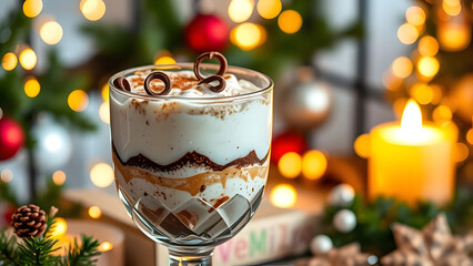 Wall Mural - Festive layered dessert in glass with holiday decor