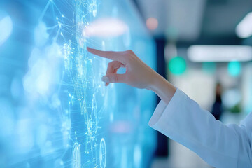 Wall Mural - person interacts with futuristic digital interface, showcasing advanced technology and innovation. s