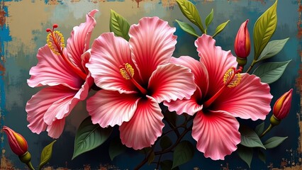 Wall Mural - Vibrant pink hibiscus blooms, exuding tropical charm and delicate beauty