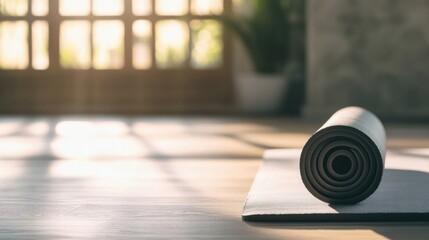 Wall Mural - A serene image of a yoga mat and meditation setup with soft natural light, Wellness scene, Tranquil style