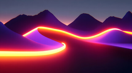 Wall Mural - Neon Glow Mountains 3D Illustration