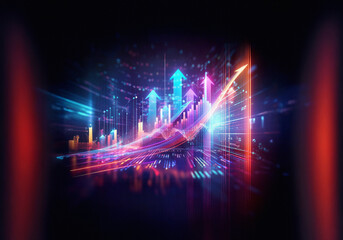 Aufkleber - A glowing, colorful bar graph in a dark, digital setting.