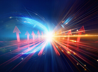 Aufkleber - Abstract image depicting converging streams of light and upward-pointing arrows, symbolizing growth, progress, and convergence of opposing forces.  A futuristic, dynamic scene of energy and advancemen