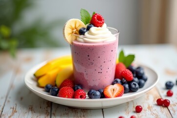 Wall Mural - A delicious and refreshing blended drink made with frozen fruit and yogurt or milk