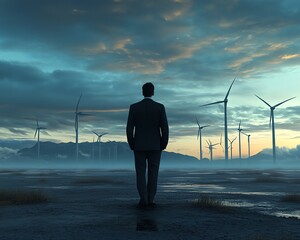 Aufkleber - A businessman analyzing sustainable energy projects