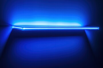 Wall Mural - Blue neon shelf, dark room, empty, display, product placement