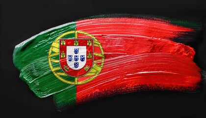 Canvas Print - Vibrant Brushstroke of Portugal Flag on Black Background