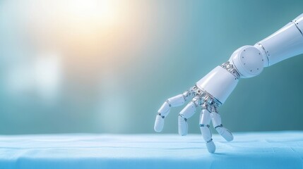 futuristic robotic hand reaching for a surface