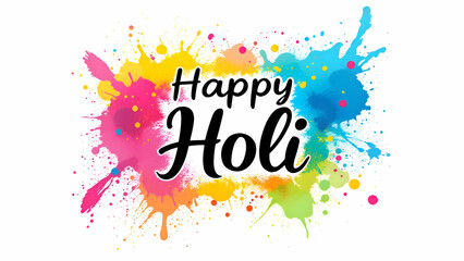 Wall Mural - Happy Holi Typography Text Handwriting Calligraphy Massage Lettering, Indian Festival Holi Illustration Colorful Background