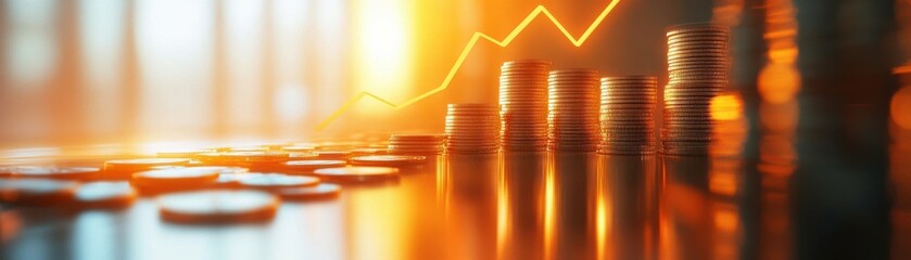 Wall Mural - a visually striking image of stacked coins with a rising graph, symbolizing financial growth and inv