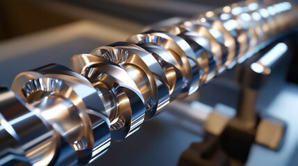 Poster - Close-up of a precision-engineered metal crankshaft, showcasing intricate details and metallic sheen.