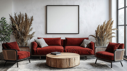 Wall Mural - Modern Living Room Interior Mockup 