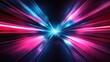 © Vancouver - Vibrant neon light burst with blue and pink radiating streaks on black background