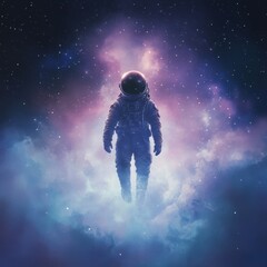 Sticker - Astronaut floats amidst cosmic clouds and stars