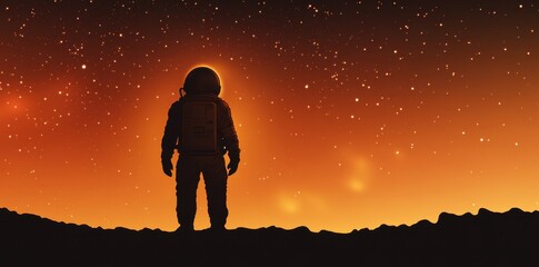 Sticker - Lone Astronaut Gazing at an Orange Starry Sky