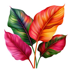 Wall Mural - Vibrant Tropical Leaves in Shades of Green, Pink, and Red