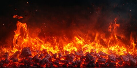 Wall Mural - Fiery Embers Burning Brightly, Dark Background