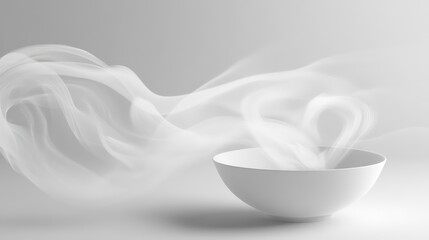 Aufkleber - White bowl with ethereal steam rising, minimalist design.