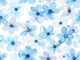 Wall Mural - serene watercolor blue flower pattern
