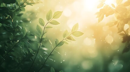 Wall Mural - Green leaf background with sunlight illuminating natures freshness and vibrant colors