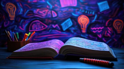 Neon Dreams: A Colorful Sketchbook Open to Inspiration