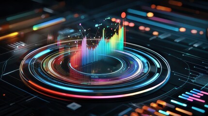 Wall Mural - a colorful sound spectrum displayed on a futuristic, holographic interface