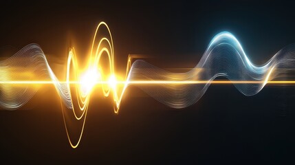 Wall Mural - a sleek audio waveform glowing on a black background, representing sound frequency