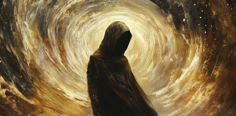 Wall Mural - Hooded Figure Within A Golden Vortex Of Light