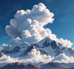 Wall Mural - A stunning blue sky with a majestic white cloud formation against the backdrop of a distant mountain range, wonder, blue sky, nature