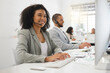 © peopleimages.com - Advisor, computer and happy woman in call center for loan advice, online help and consulting. Smile, finance consultant or agent on live chat for insurance service, financial support or communication