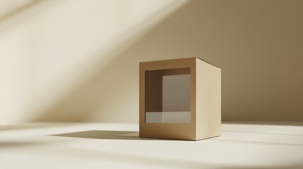 Canvas Print - Cardboard box mockup, neutral studio, sunlight, packaging design