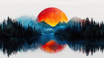 Poster - Stunning Sunset Reflection Over Serene Mountain Lake