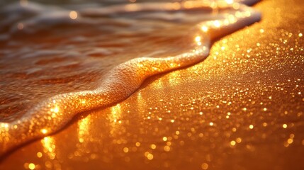 Canvas Print - Golden sunset wave beach sand texture