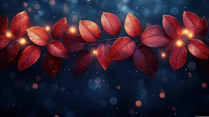 Canvas Print - Illuminated autumn leaves, dark background, festive banner