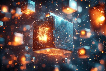 Wall Mural - Futuristic glowing cubes digital data network technology abstract background