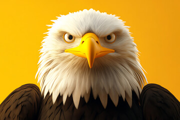 Wall Mural - eagle on a yellow background, eagle on a blank yellow background, a eagle, eagle, cute eagle, yellow background, Copy Space For Add Text 3D Rendering, 3D, Vector, AI Generative